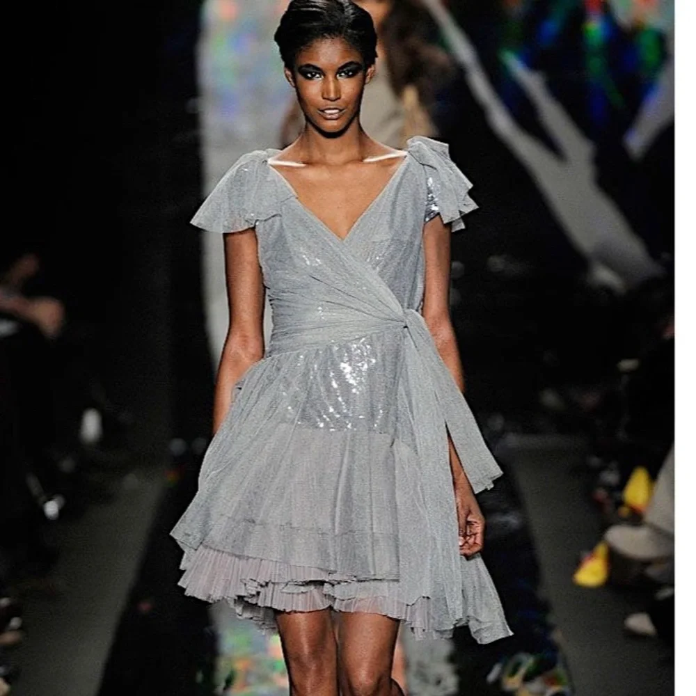 Diane Von Furstenberg | Dresses | Dvf Yadira Silver Sequin Tulle Runway  Wrap Dress | Poshmark
